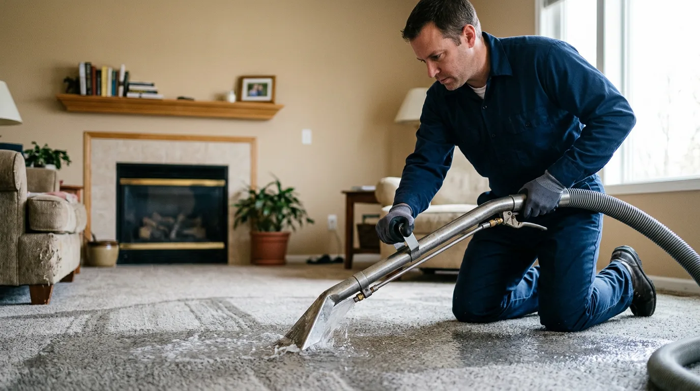 Water damage restoration technician working near Brownsville, VT